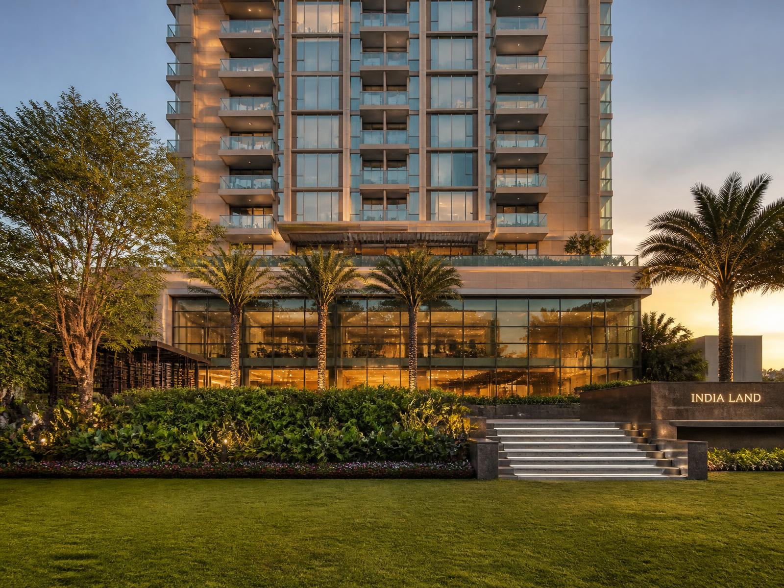 Premium residential tower at golden hour